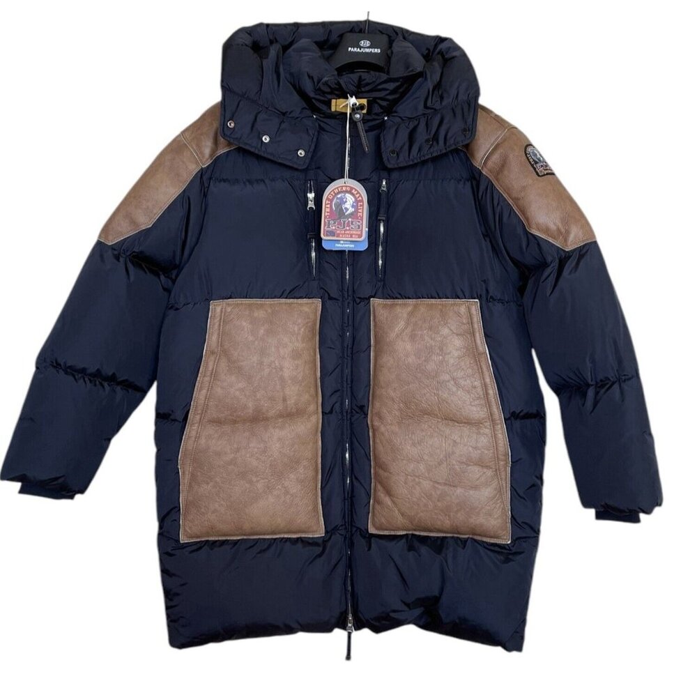 Parajumpers Jacket Coat Womens Size Mediumโ M Long Black Tan Leather Down $1750